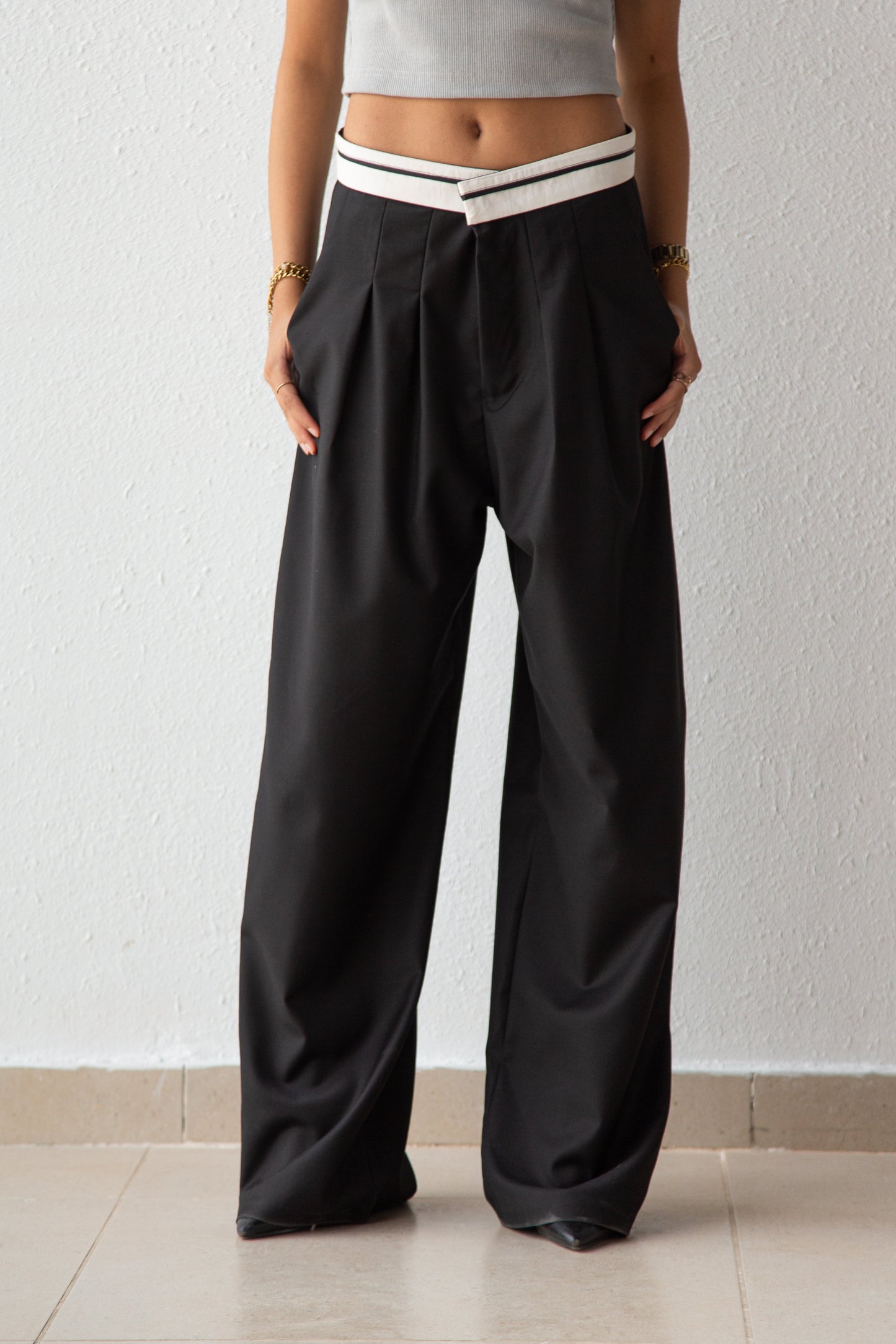 Pants with white waist band