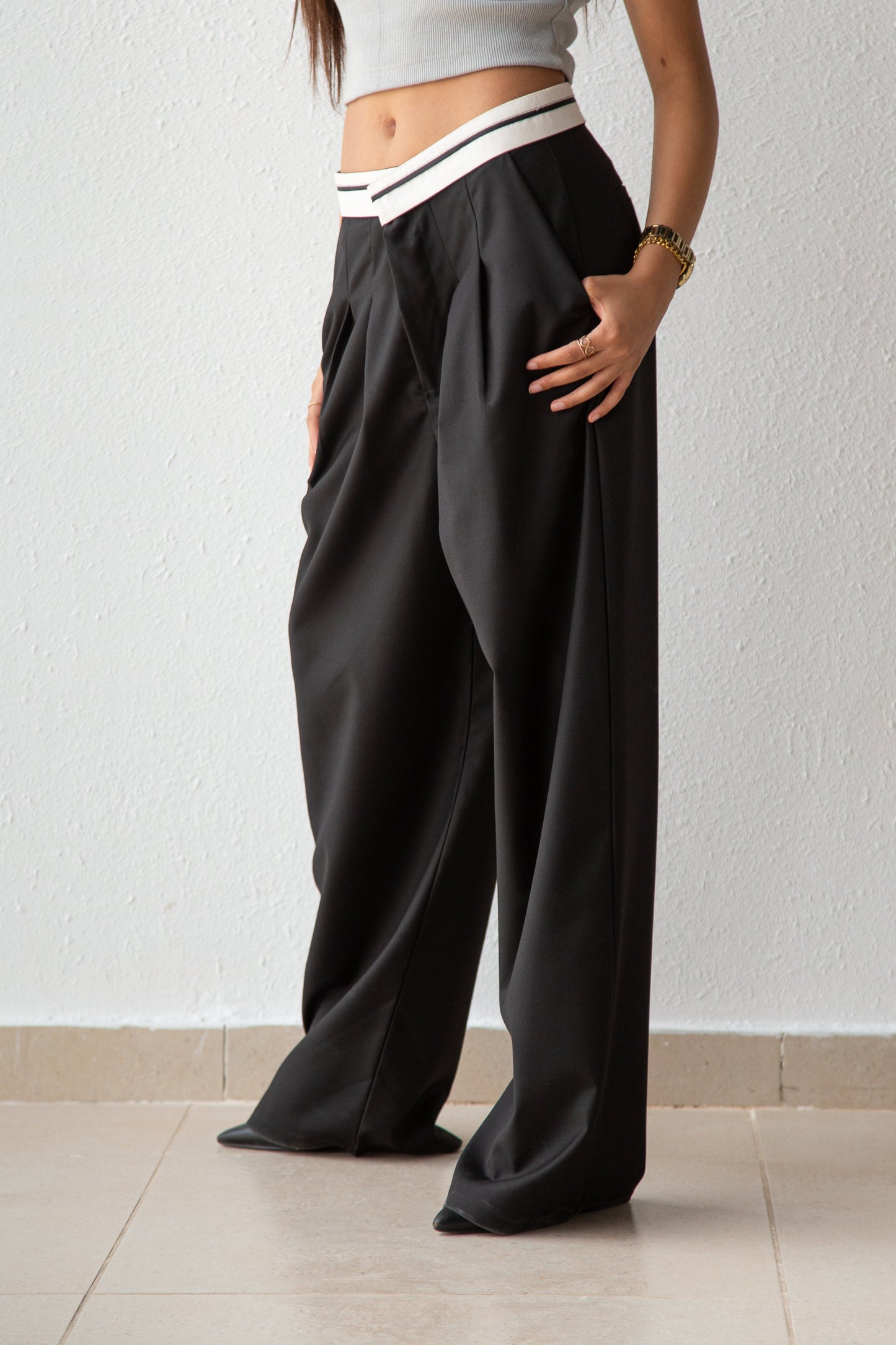 Pants with white waist band