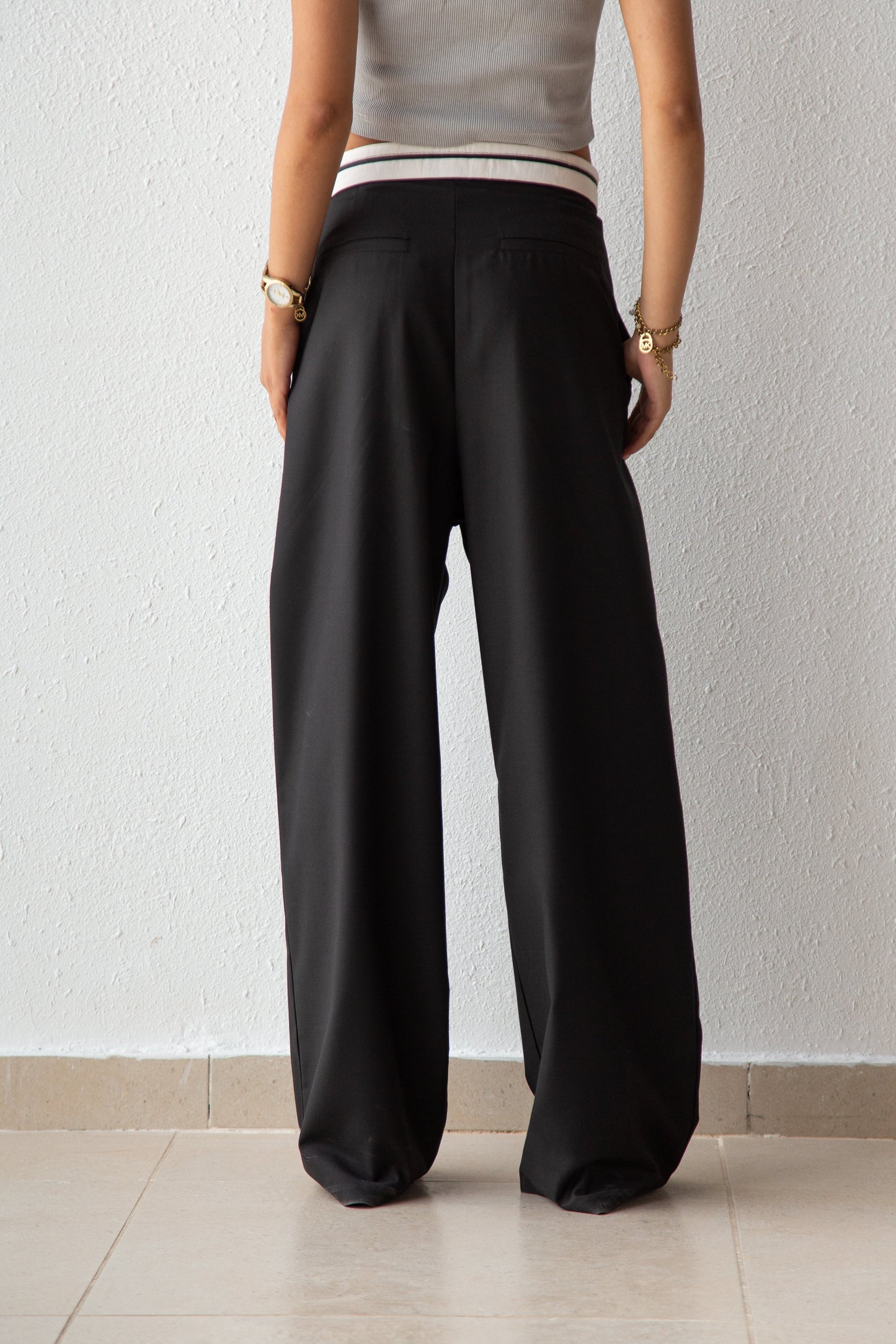 Pants with white waist band