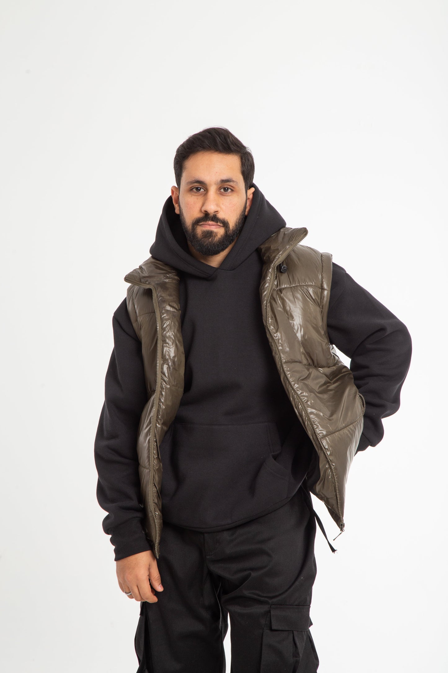 Puffer vest with hidden hoodie