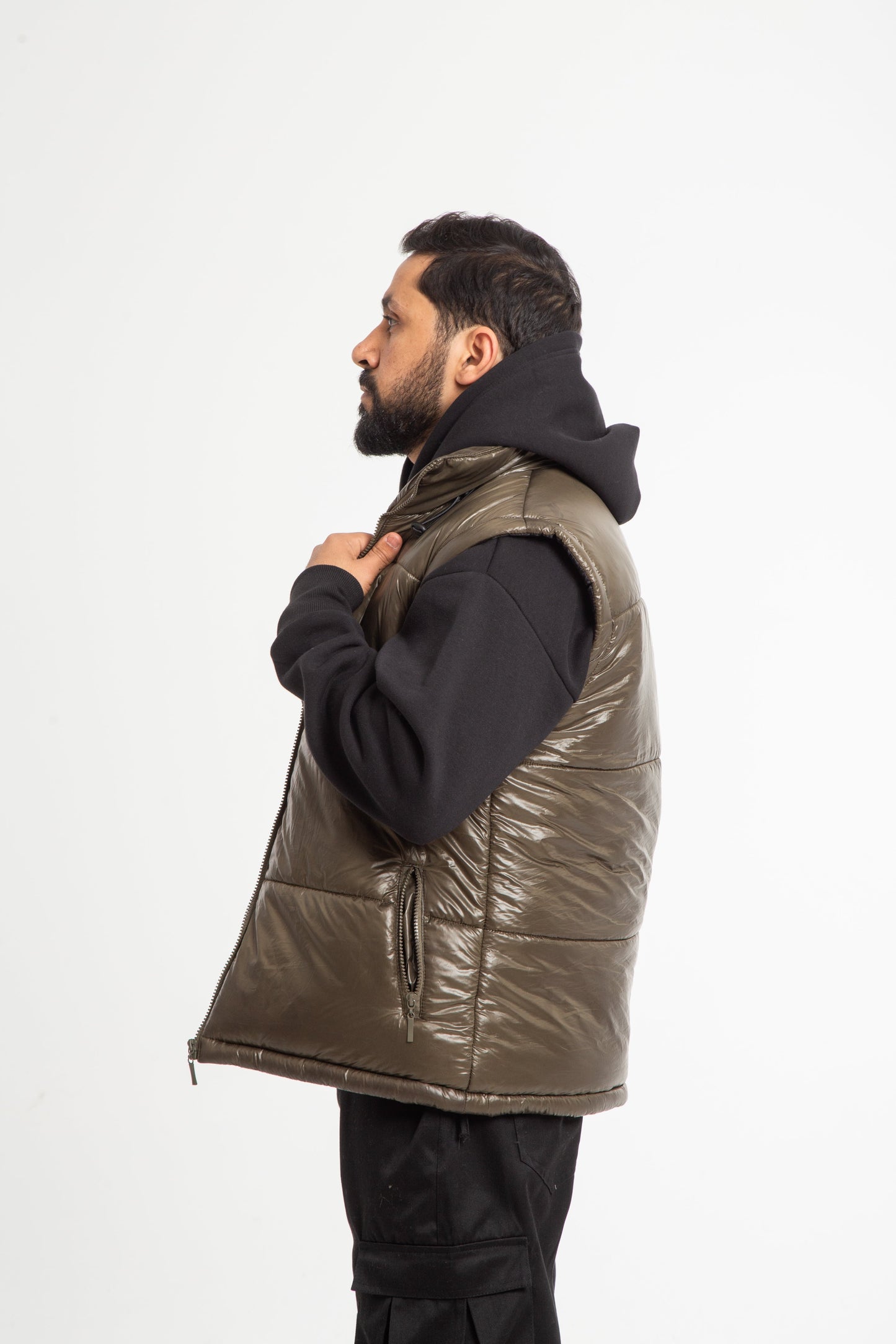 Puffer vest with hidden hoodie