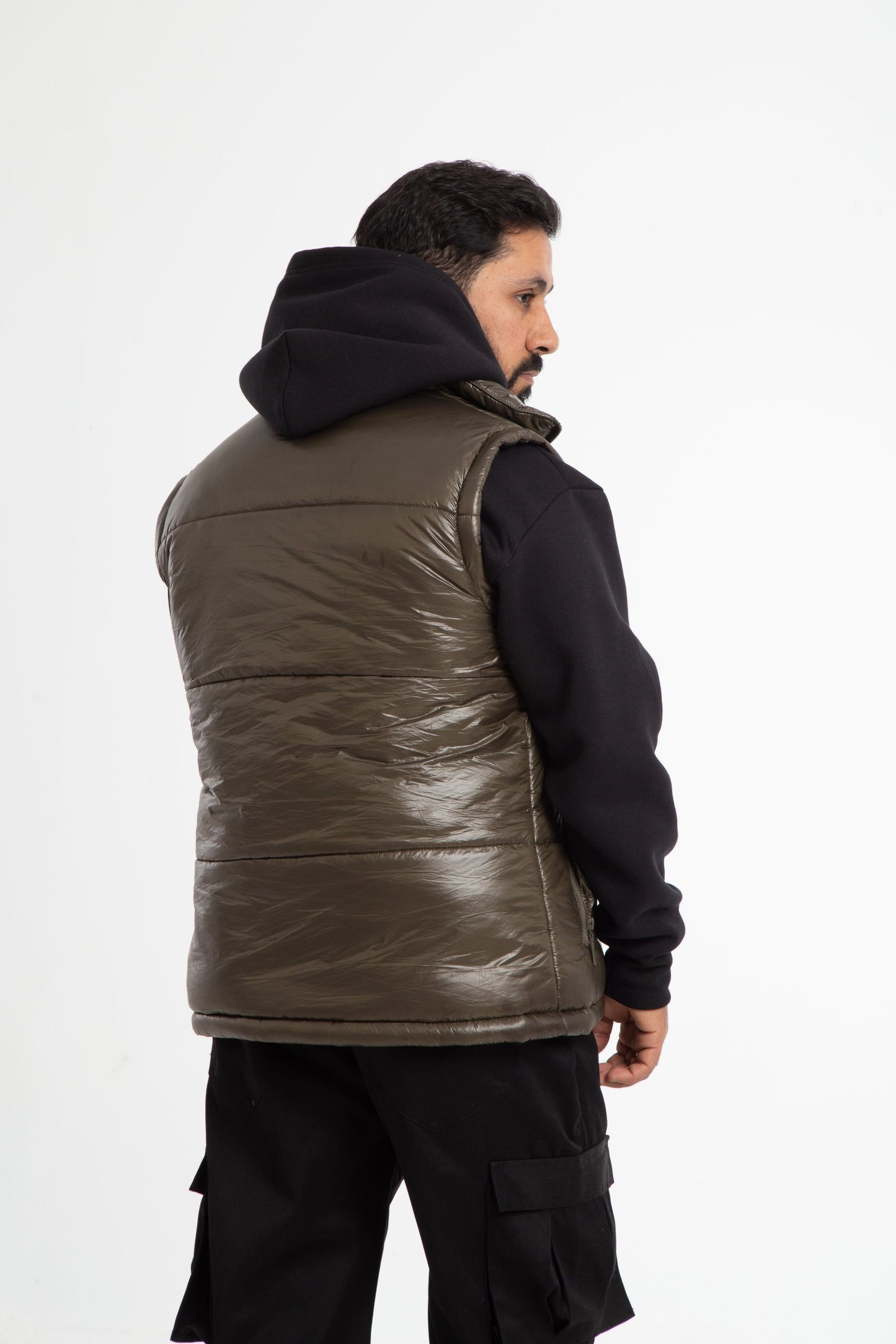 Puffer vest with hidden hoodie