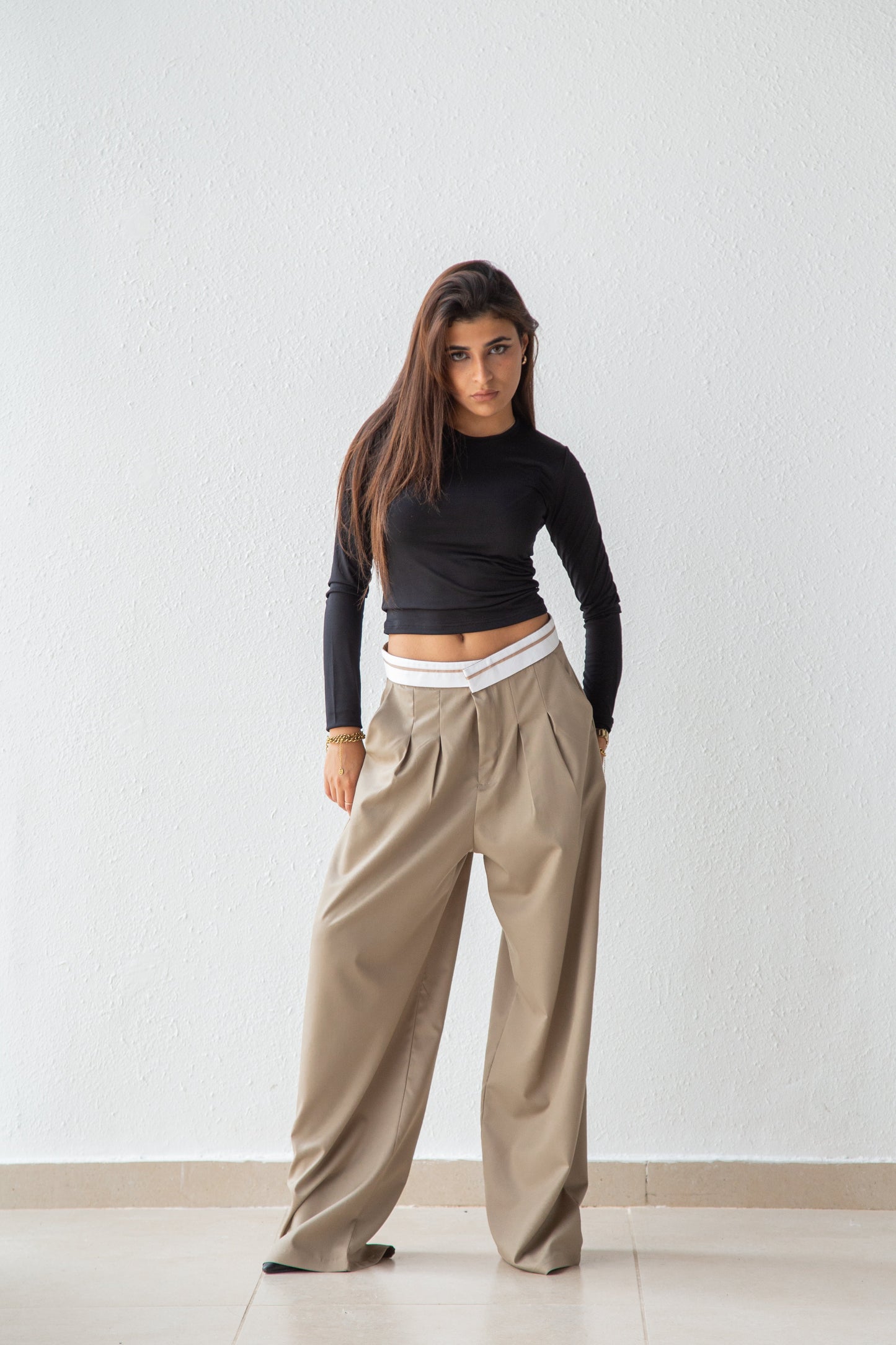 Pants with white waist band